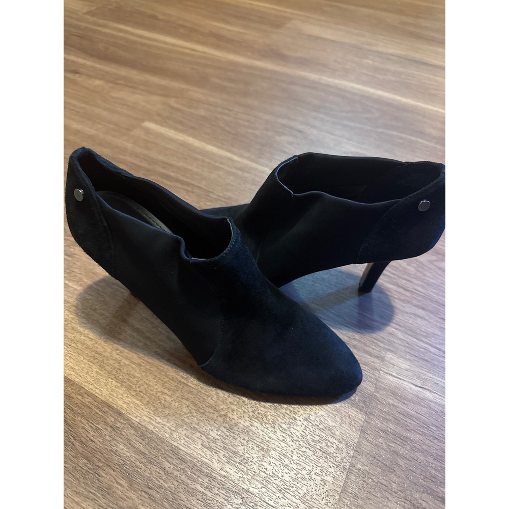 Anne Klein Belicimo Black Suede Textile Pointed Toe Ankle Booties Heel 8.5M